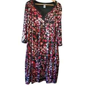 Catherine's 3X Lovely Pink Berry Floral Stretch Wear Anywhere Dress Midi Shift